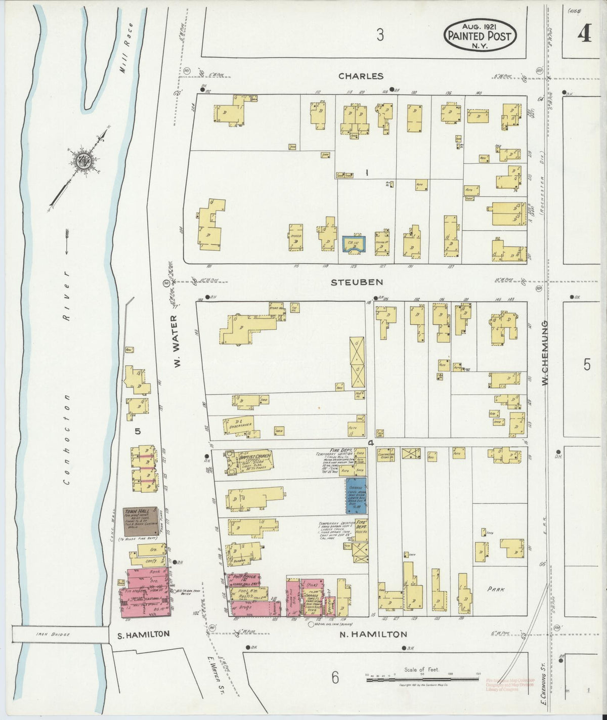 Sanborn Fire Insurance Map from Painted Post, Steuben County, New York (1921), Sheet #0004 - Complete Map Set gallery image, historic Sanborn map, vintage wall art, New York New York