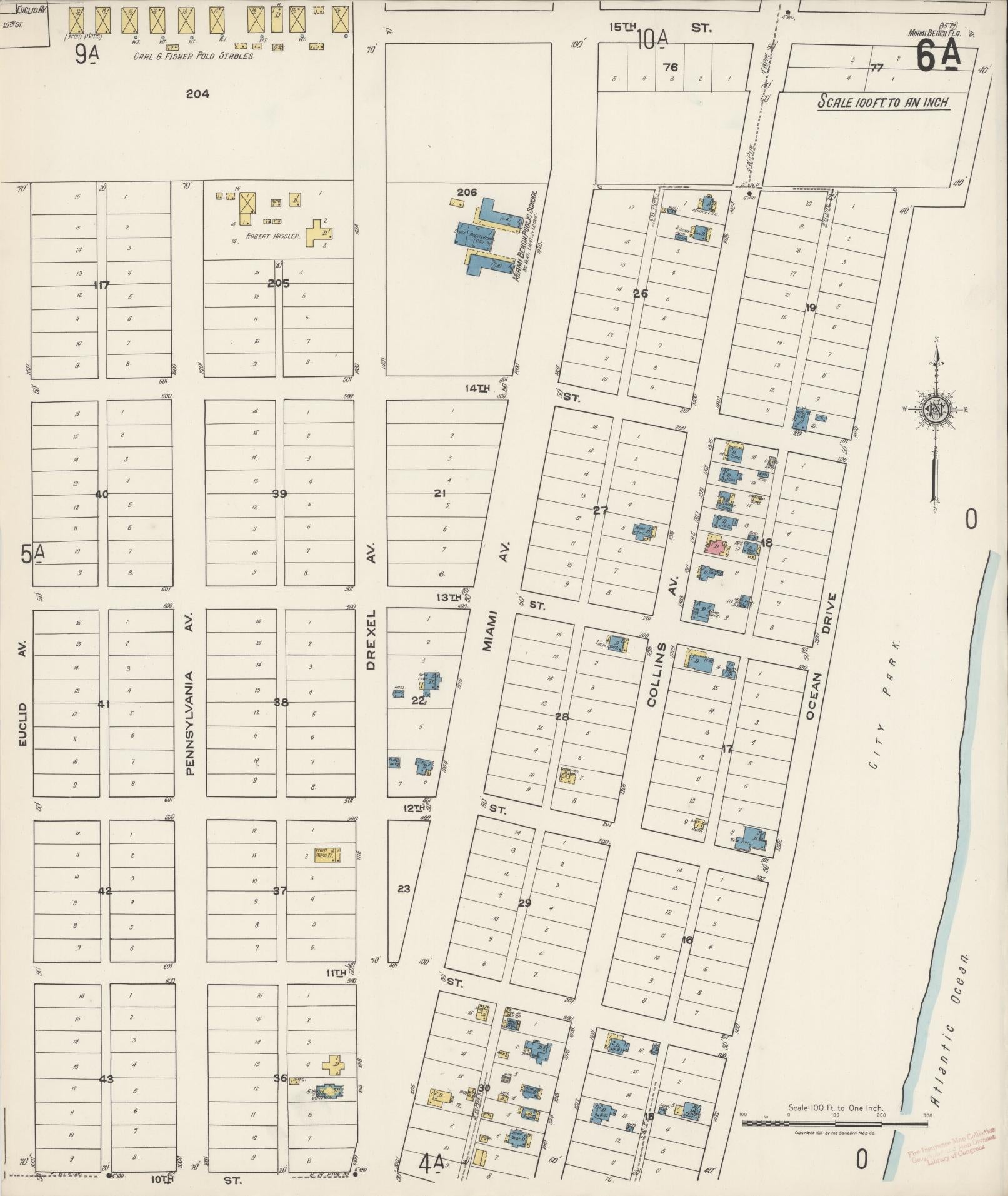 Sanborn Fire Insurance Map from Miami Beach, Dade County, Florida (1921), Sheet #0006 - Historic Sanborn Fire Insurance Map Print, vintage old map wall art, antique decor, genealogy gift, Florida Florida map