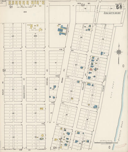 Sanborn Fire Insurance Map from Miami Beach, Dade County, Florida (1921), Sheet #0006 - Historic Sanborn Fire Insurance Map Print, vintage old map wall art, antique decor, genealogy gift, Florida Florida map