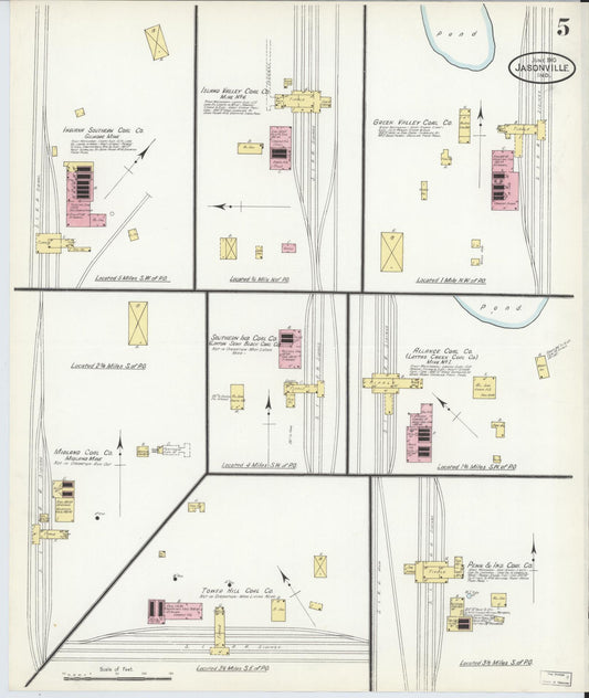 Sanborn Fire Insurance Map from Jasonville, Greene County, Indiana (1910), Sheet #0005 - Historic Sanborn Fire Insurance Map Print, vintage old map wall art, antique decor, genealogy gift, Indiana Indiana map