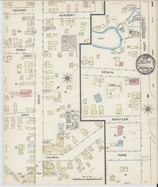 Sanborn Fire Insurance Map from Boonville, Oneida County, New York (1884), Sheet #0001 - Complete Map Set gallery image, historic Sanborn map, vintage wall art, New York New York