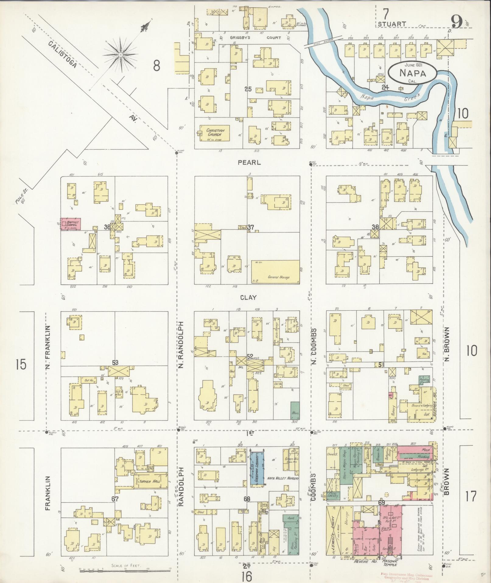 Sanborn Fire Insurance Map from Napa, Napa County, California (1901), Sheet #0009 - Historic Sanborn Fire Insurance Map Print, vintage old map wall art, antique decor, genealogy gift, California California map