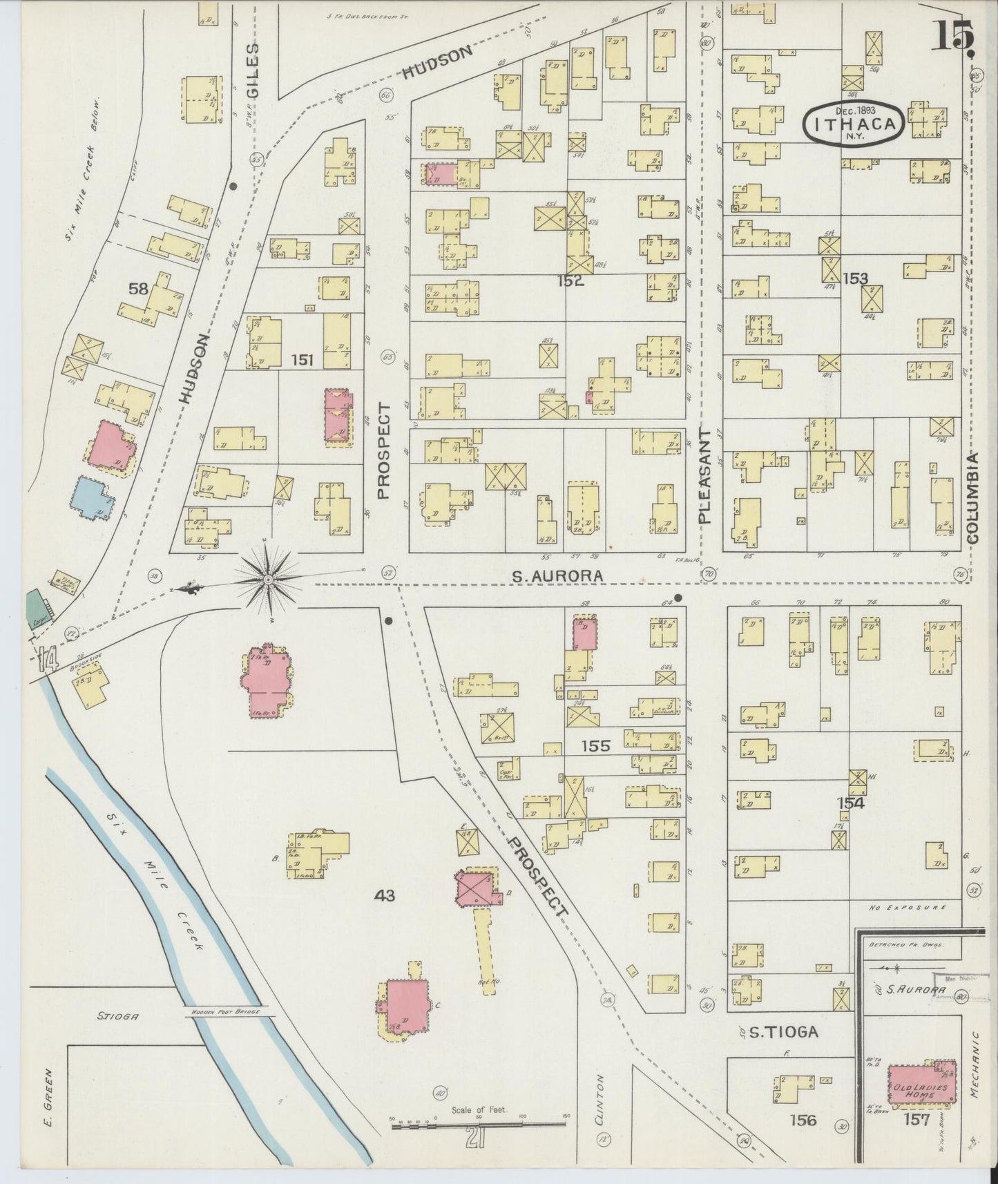 Sanborn Fire Insurance Map from Ithaca, Tompkins County, New York (1893), Sheet #0015 - Complete Map Set gallery image, historic Sanborn map, vintage wall art, New York New York