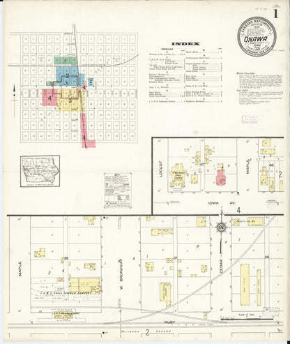 Sanborn Fire Insurance Map from Onawa, Monona County, Iowa (1913), Sheet #0001 - Historic Sanborn Fire Insurance Map Print