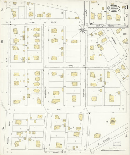 Sanborn Fire Insurance Map from Pullman, Whitman County, Washington (1908), Sheet #0003 - Complete Map Set gallery image, historic Sanborn map, vintage wall art, Washington Washington