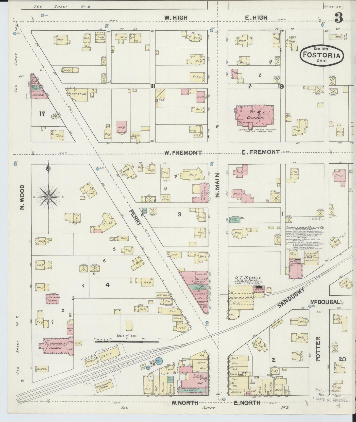 Sanborn Fire Insurance Map from Fostoria, Seneca, Hancock, And Wood Counties, Ohio (1891), Sheet #0003 - Historic Sanborn Fire Insurance Map Print, vintage old map wall art, antique decor, genealogy gift, Ohio Ohio map