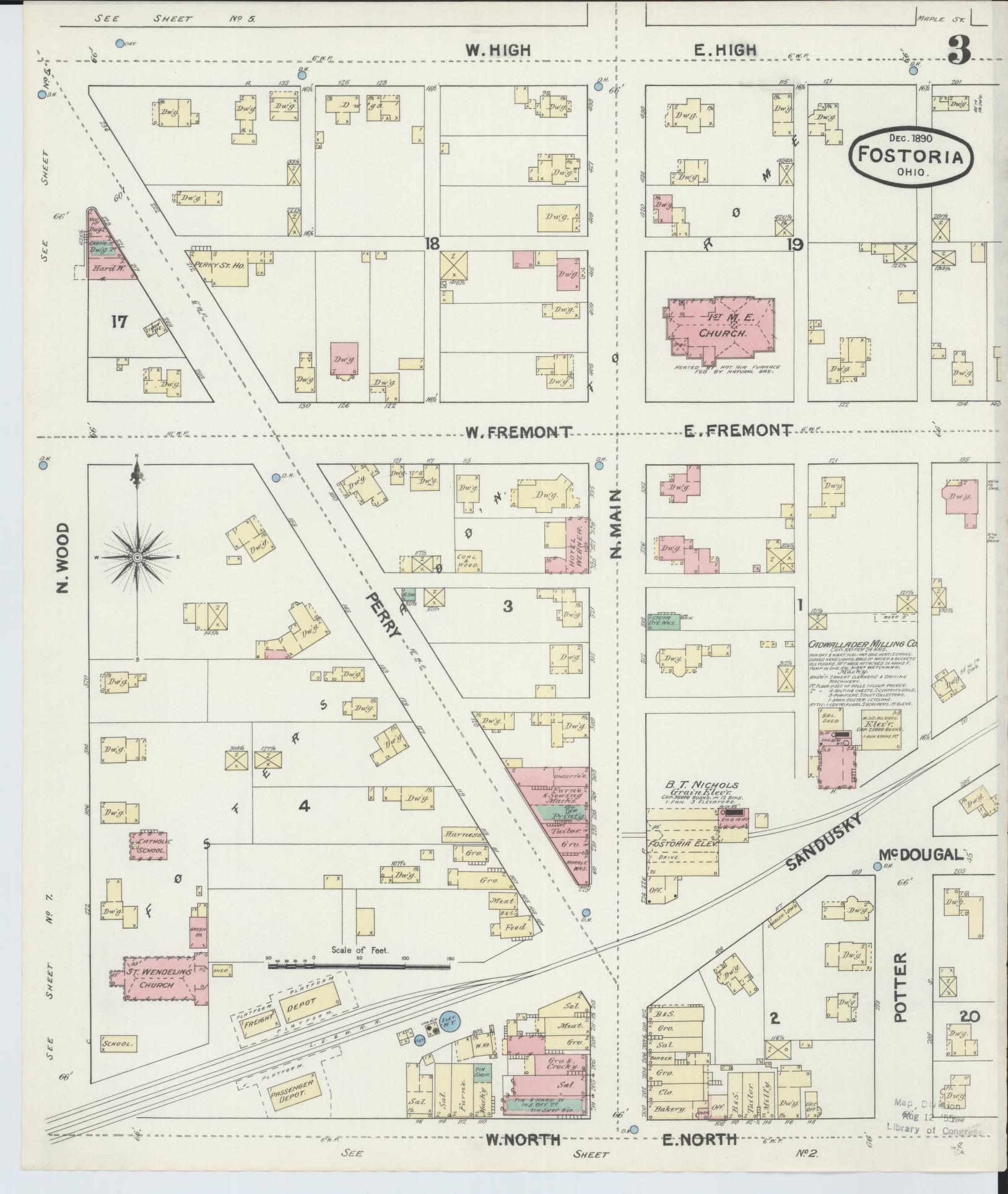 Sanborn Fire Insurance Map from Fostoria, Seneca, Hancock, And Wood Counties, Ohio (1891), Sheet #0003 - Historic Sanborn Fire Insurance Map Print, vintage old map wall art, antique decor, genealogy gift, Ohio Ohio map