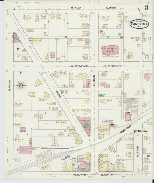 Sanborn Fire Insurance Map from Fostoria, Seneca, Hancock, And Wood Counties, Ohio (1891), Sheet #0003 - Historic Sanborn Fire Insurance Map Print, vintage old map wall art, antique decor, genealogy gift, Ohio Ohio map