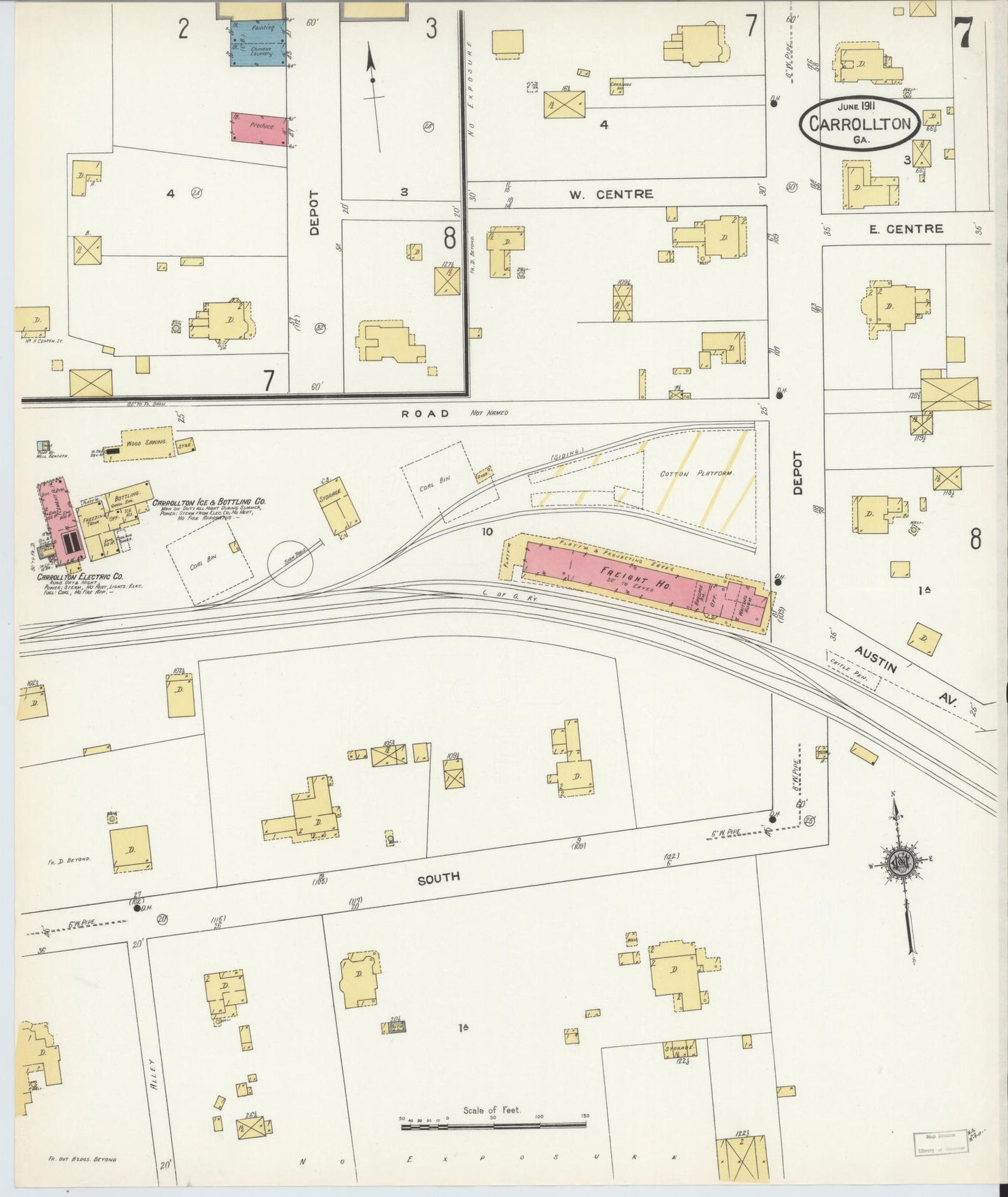 Sanborn Fire Insurance Map from Carrollton, Carroll County, Georgia (1911), Sheet #0007 - Historic Sanborn Fire Insurance Map Print, vintage old map wall art, antique decor, genealogy gift, Georgia Georgia map