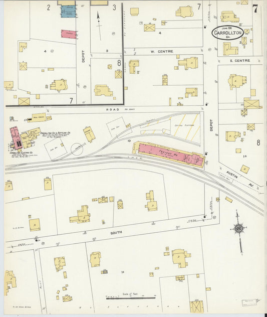 Sanborn Fire Insurance Map from Carrollton, Carroll County, Georgia (1911), Sheet #0007 - Historic Sanborn Fire Insurance Map Print, vintage old map wall art, antique decor, genealogy gift, Georgia Georgia map