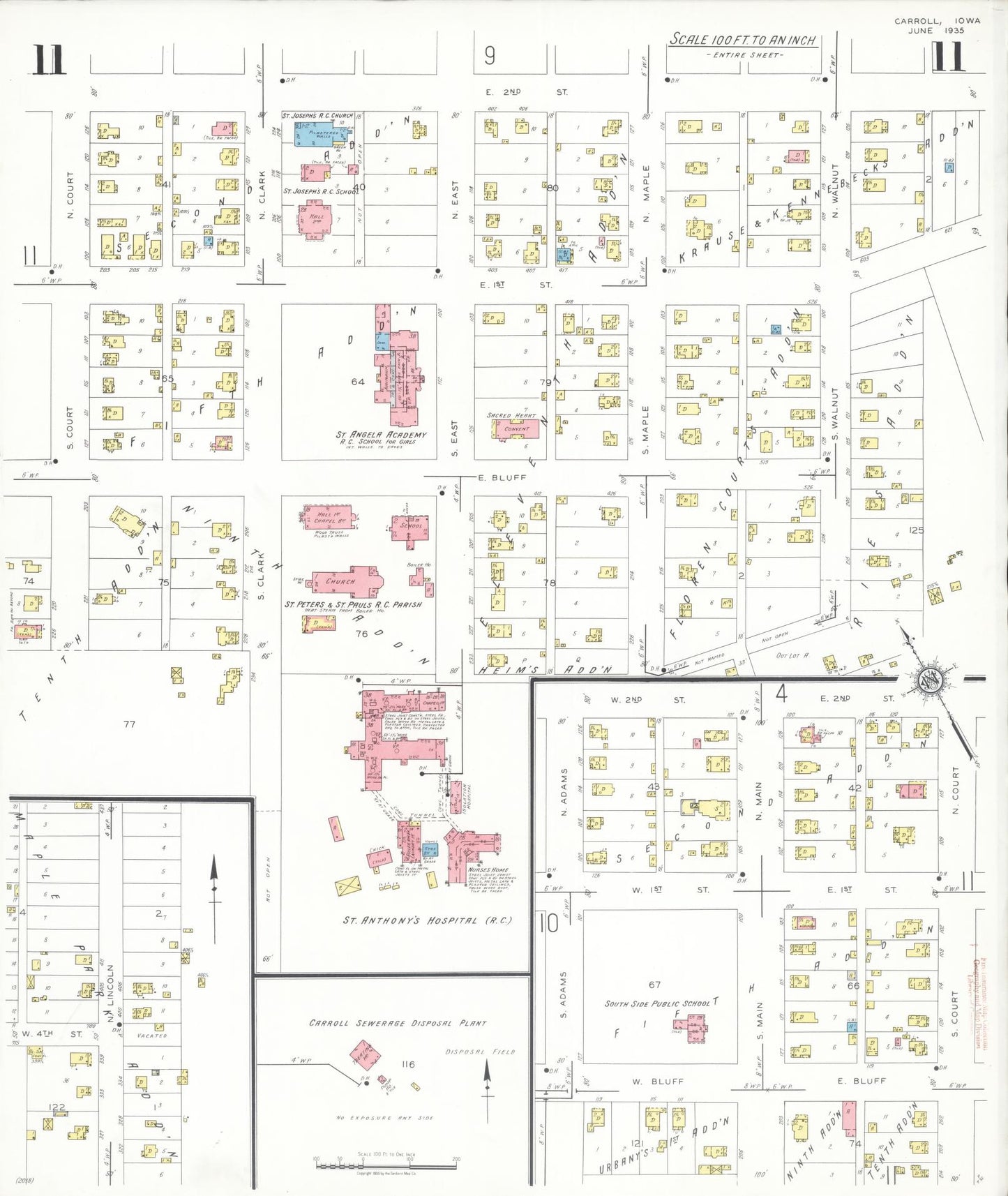Sanborn Fire Insurance Map from Carroll, Carroll County, Iowa (1935), Sheet #0011 - Historic Sanborn Fire Insurance Map Print, vintage old map wall art
