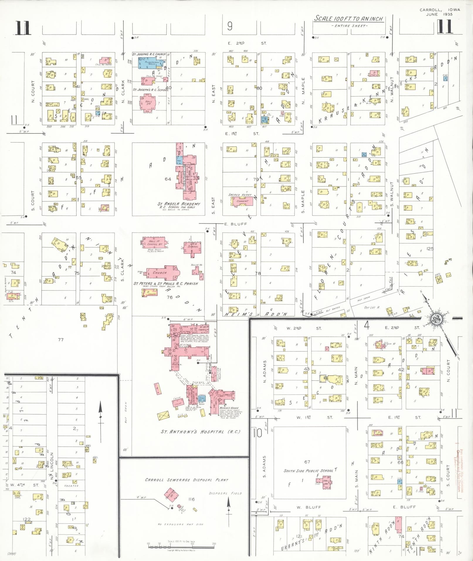 Sanborn Fire Insurance Map from Carroll, Carroll County, Iowa (1935), Sheet #0011 - Historic Sanborn Fire Insurance Map Print, vintage old map wall art