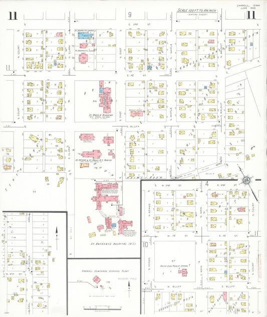 Sanborn Fire Insurance Map from Carroll, Carroll County, Iowa (1935), Sheet #0011 - Historic Sanborn Fire Insurance Map Print, vintage old map wall art
