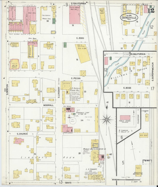 Sanborn Fire Insurance Map from Gainesville, Cooke County, Texas (1902), Sheet #0012 - Historic Sanborn Fire Insurance Map Print, vintage old map wall art, antique decor, genealogy gift, Texas Texas map