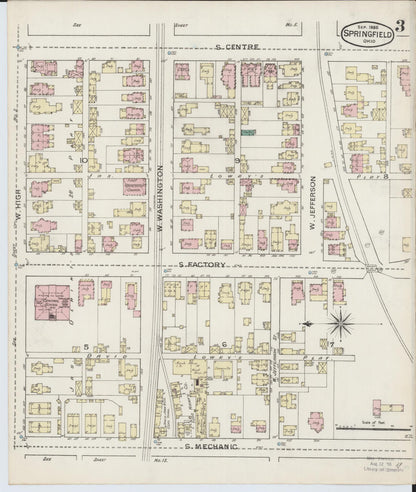 Sanborn Fire Insurance Map from Springfield, Clark County, Ohio (1886), Sheet #0003 - Complete Map Set gallery image, historic Sanborn map, vintage wall art, Ohio Ohio