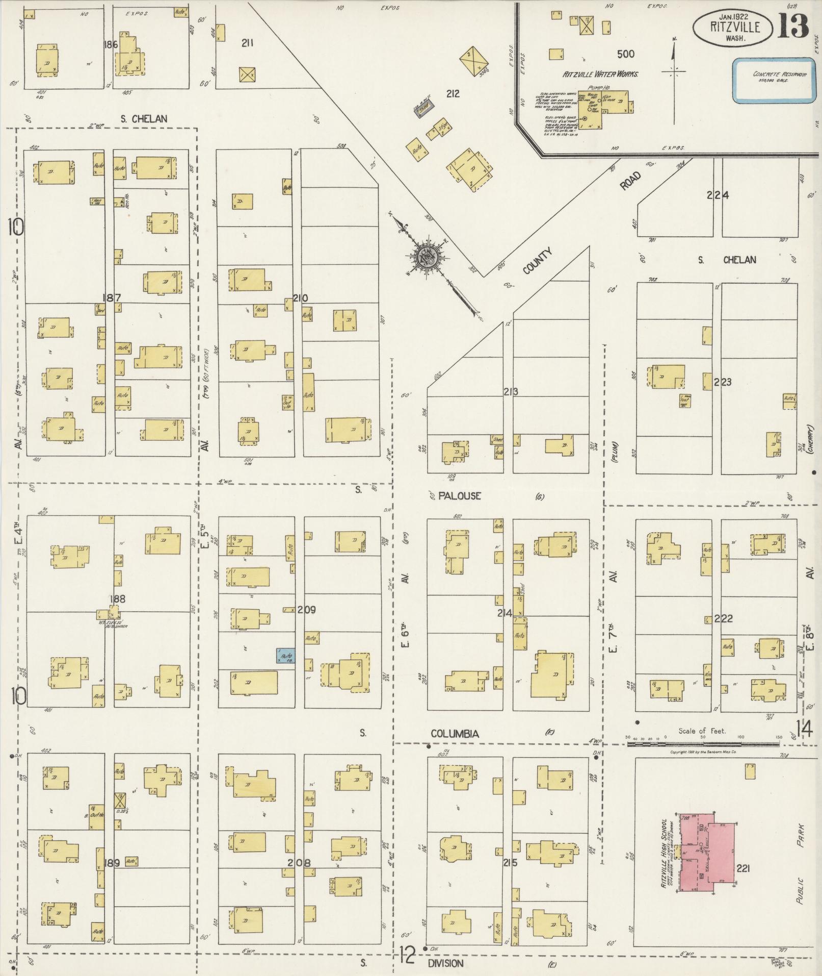 Sanborn Fire Insurance Map from Ritzville, Adams County, Washington (1922), Sheet #0013 - Complete Map Set gallery image, historic Sanborn map, vintage wall art, Washington Washington