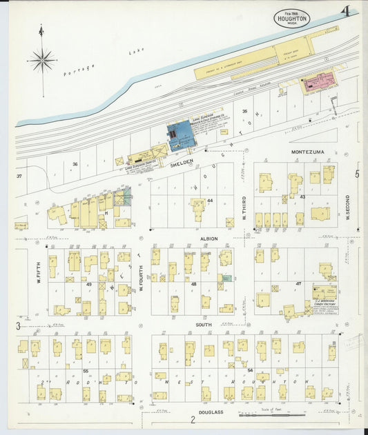 Sanborn Fire Insurance Map from Houghton, Houghton County, Michigan (1908), Sheet #0004 - Historic Sanborn Fire Insurance Map Print, vintage old map wall art, antique decor, genealogy gift, Michigan Michigan map