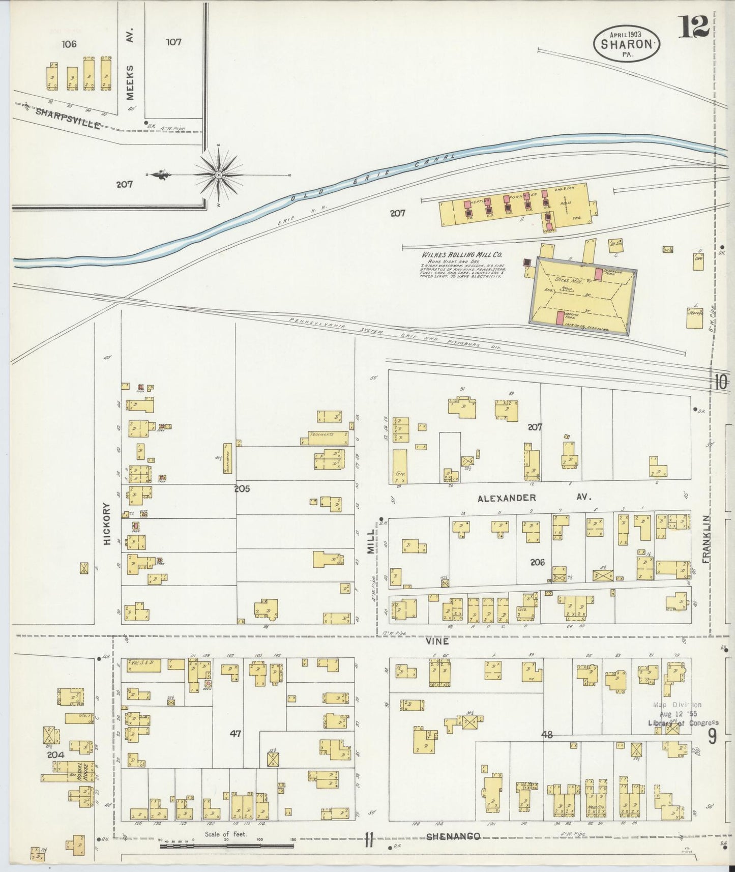 Sanborn Fire Insurance Map from Sharon, Mercer County, Pennsylvania (1903), Sheet #0012 - Historic Sanborn Fire Insurance Map Print, vintage old map wall art, antique decor, genealogy gift, Pennsylvania Pennsylvania map