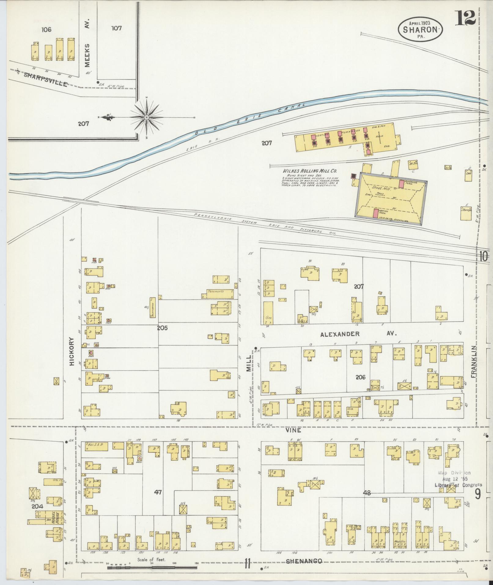 Sanborn Fire Insurance Map from Sharon, Mercer County, Pennsylvania (1903), Sheet #0012 - Historic Sanborn Fire Insurance Map Print, vintage old map wall art, antique decor, genealogy gift, Pennsylvania Pennsylvania map
