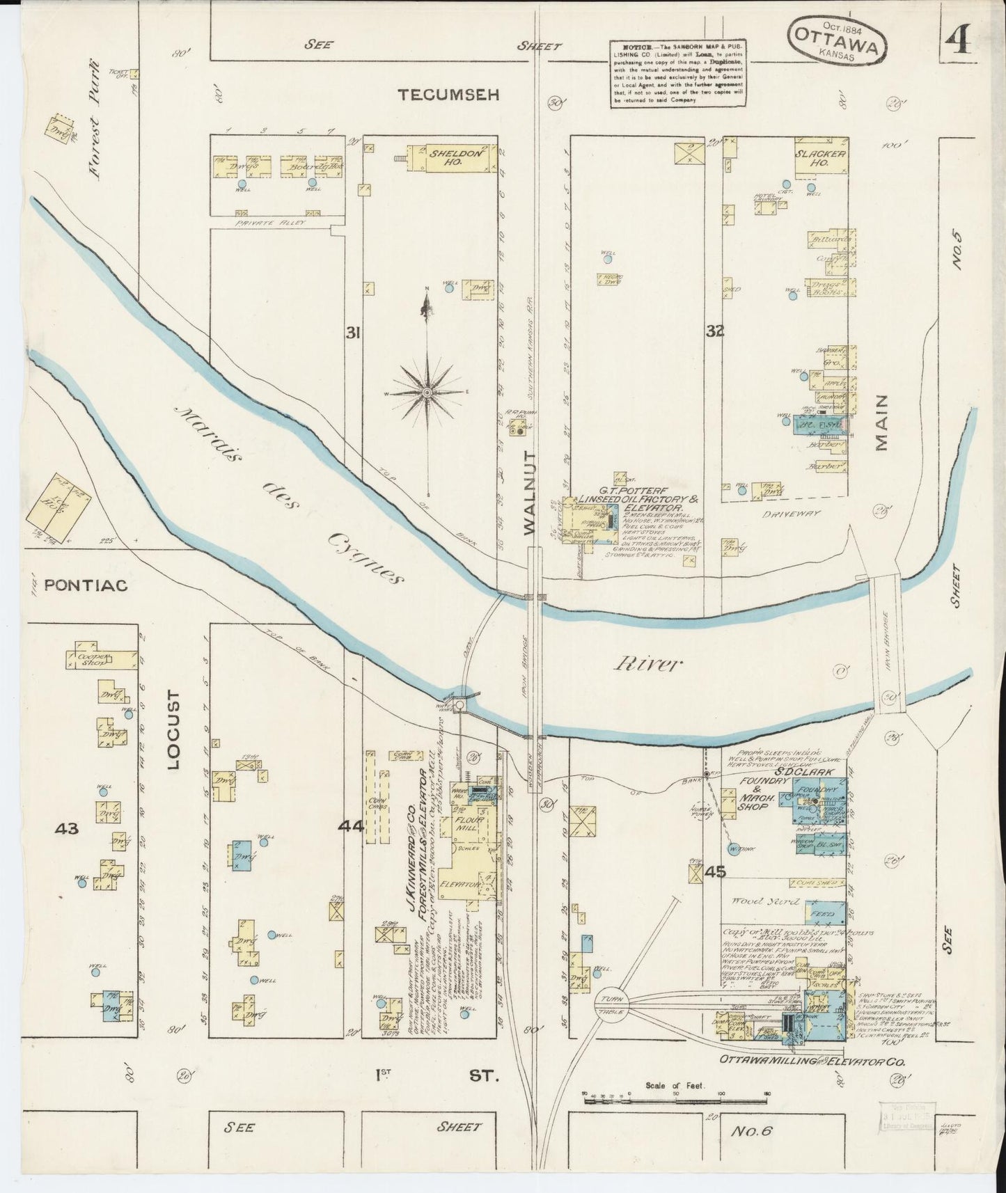 Sanborn Fire Insurance Map from Ottawa, Franklin County, Kansas (1884), Sheet #0004 - Complete Map Set gallery image, historic Sanborn map, vintage wall art, Kansas Kansas