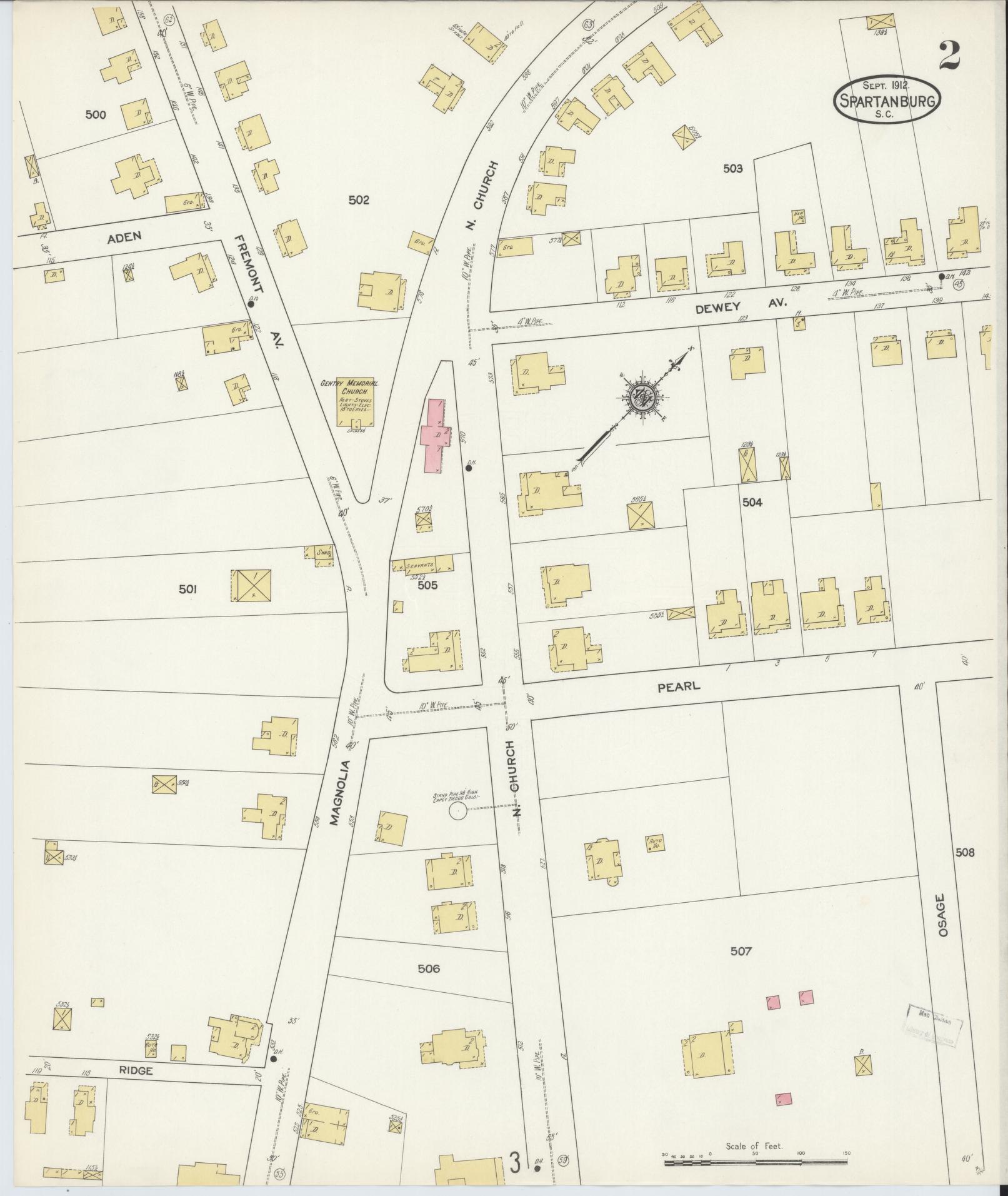 Sanborn Fire Insurance Map from Spartanburg, Spartanburg County, South Carolina (1912), Sheet #0002 - Complete Map Set gallery image, historic Sanborn map, vintage wall art, South Carolina South Carolina