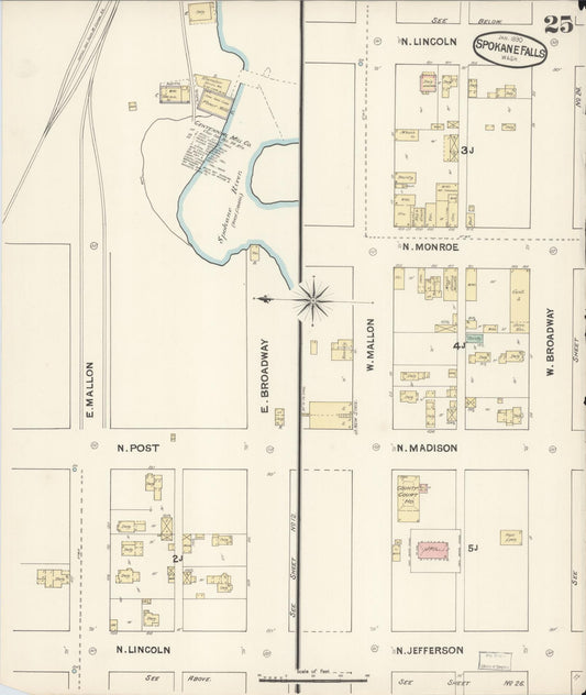 Sanborn Fire Insurance Map from Spokane, Spokane County, Washington (1890), Sheet #0025 - Historic Sanborn Fire Insurance Map Print, vintage old map wall art, antique decor, genealogy gift, Washington Washington map