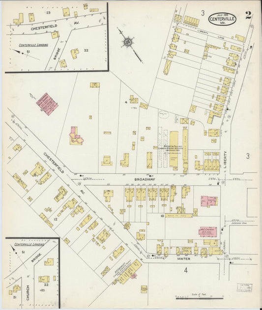 Sanborn Fire Insurance Map from Centreville, Queen Anne's County, Maryland (1915), Sheet #0002 - Historic Sanborn Fire Insurance Map Print, vintage old map wall art, antique decor, genealogy gift, Maryland Maryland map
