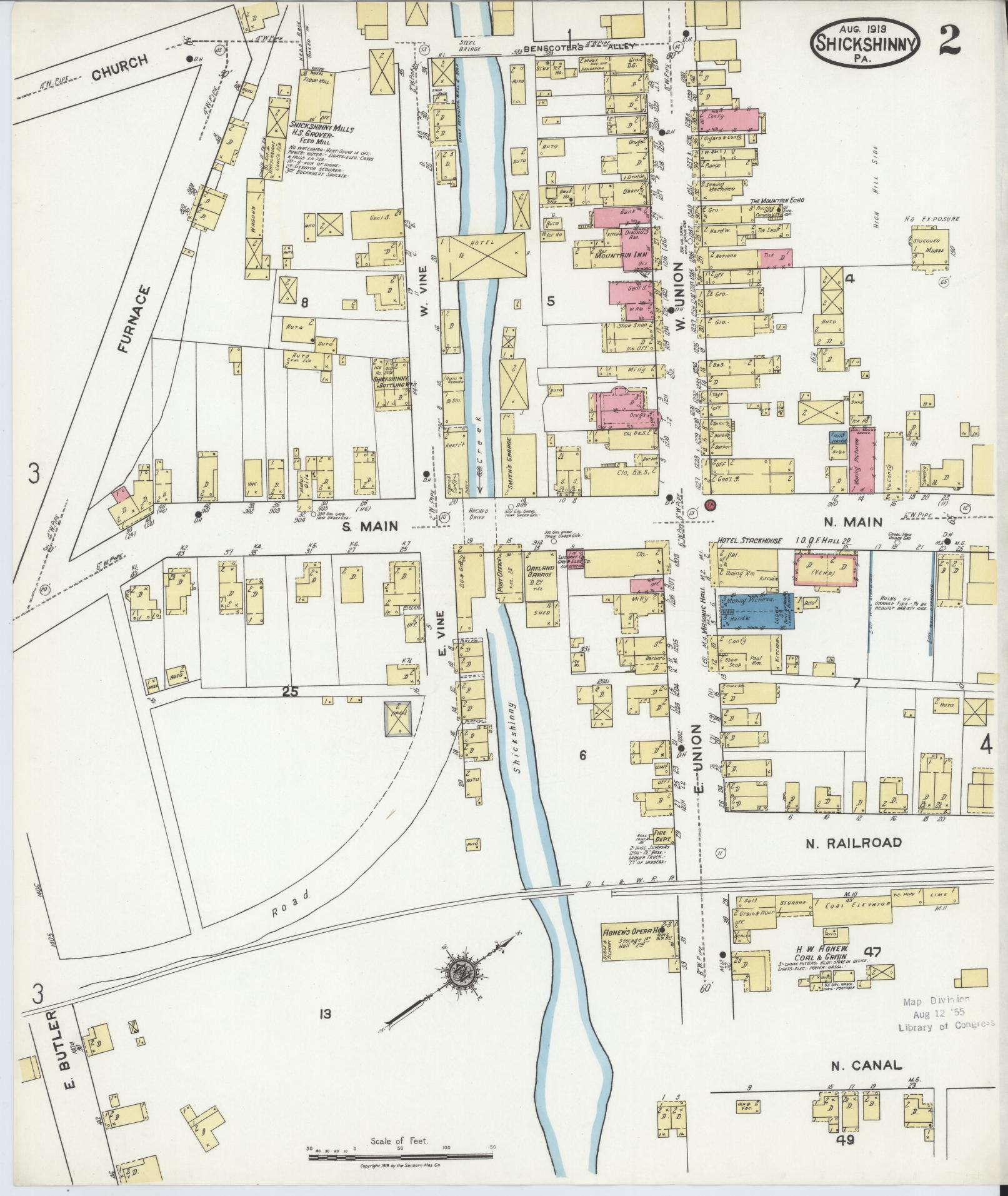 Sanborn Fire Insurance Map from Shickshinny, Luzerne County, Pennsylvania (1919), Sheet #0002 - Complete Map Set gallery image, historic Sanborn map, vintage wall art, Pennsylvania Pennsylvania