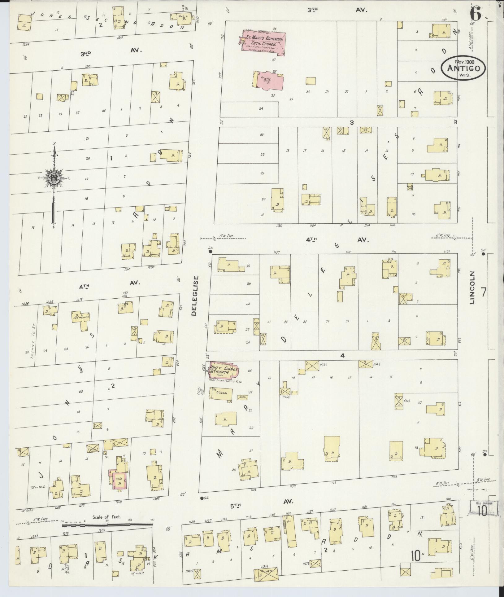 Sanborn Fire Insurance Map from Antigo, Langlade County, Wisconsin (1909), Sheet #0006 - Complete Map Set gallery image, historic Sanborn map, vintage wall art, Wisconsin Wisconsin