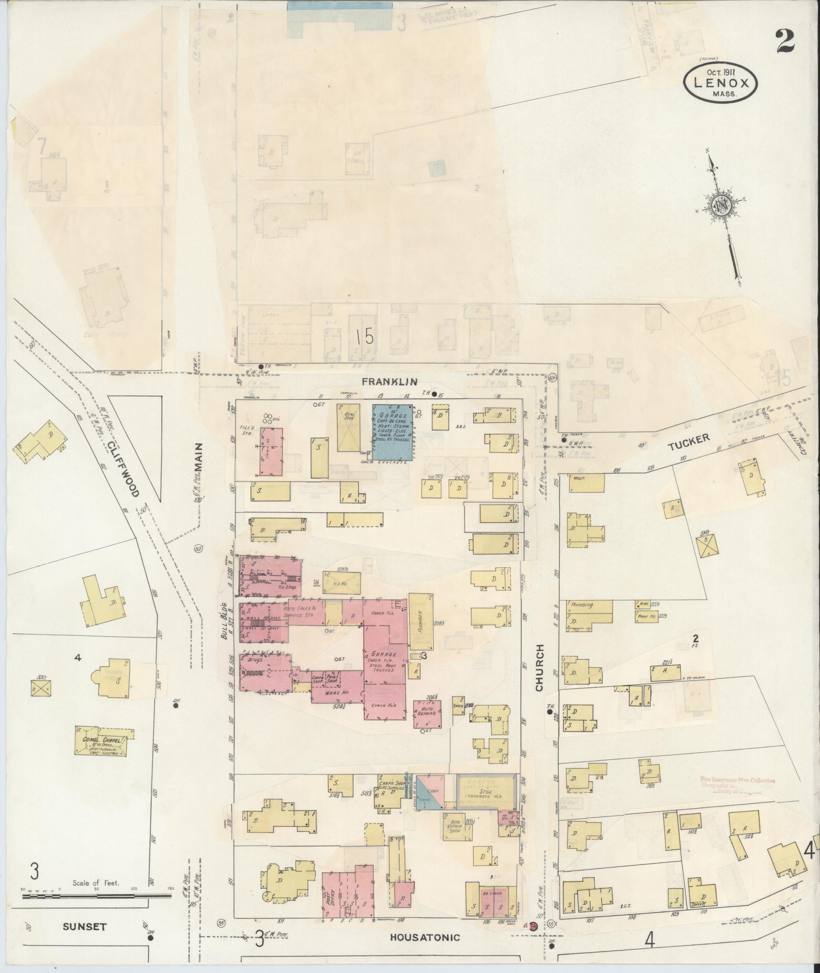 Sanborn Fire Insurance Map from Lenox, Berkshire County, Massachusetts (1939), Sheet #0002 - Historic Sanborn Fire Insurance Map Print, vintage old map wall art, antique decor, genealogy gift, Massachusetts Massachusetts map