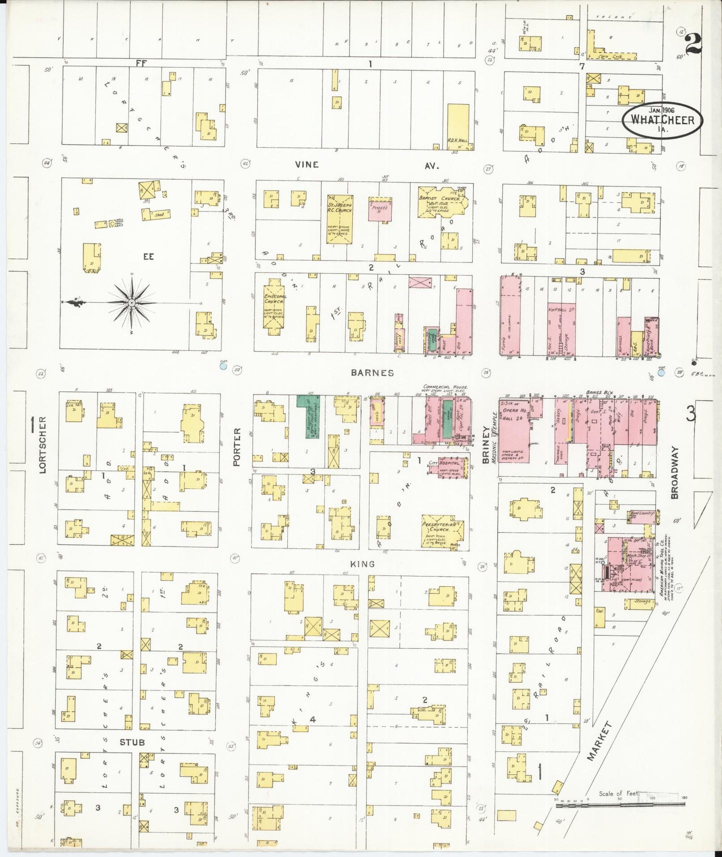 Sanborn Fire Insurance Map from What Cheer, Keokuk County, Iowa (1906), Sheet #0002 - Historic Sanborn Fire Insurance Map Print