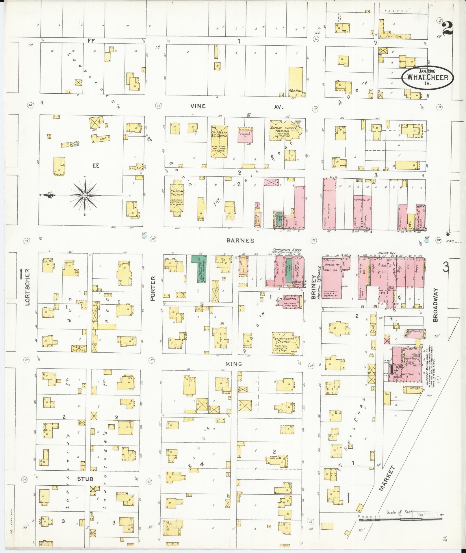 Sanborn Fire Insurance Map from What Cheer, Keokuk County, Iowa (1906), Sheet #0002 - Historic Sanborn Fire Insurance Map Print