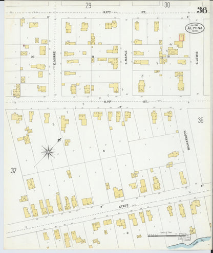 Sanborn Fire Insurance Map from Alpena, Alpena County, Michigan (1901), Sheet #0036 - Complete Map Set gallery image, historic Sanborn map, vintage wall art, Michigan Michigan