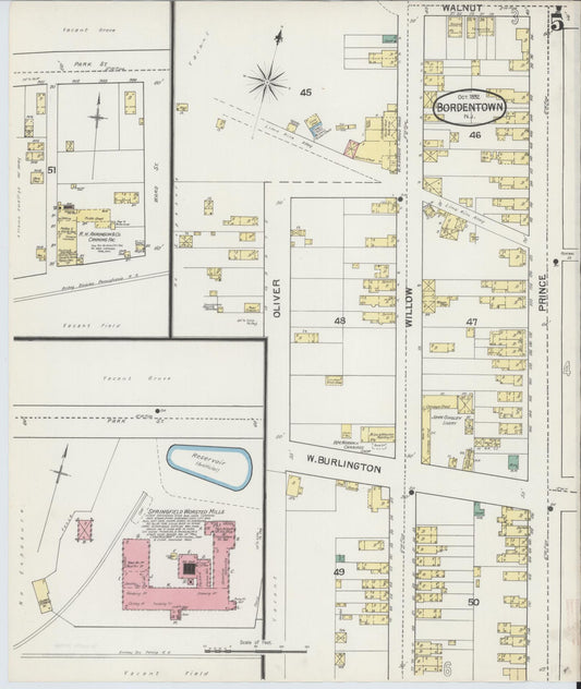 Sanborn Fire Insurance Map from Bordentown, Burlington County, New Jersey (1892), Sheet #0005 - Historic Sanborn Fire Insurance Map Print, vintage old map wall art, antique decor, genealogy gift, New Jersey New Jersey map