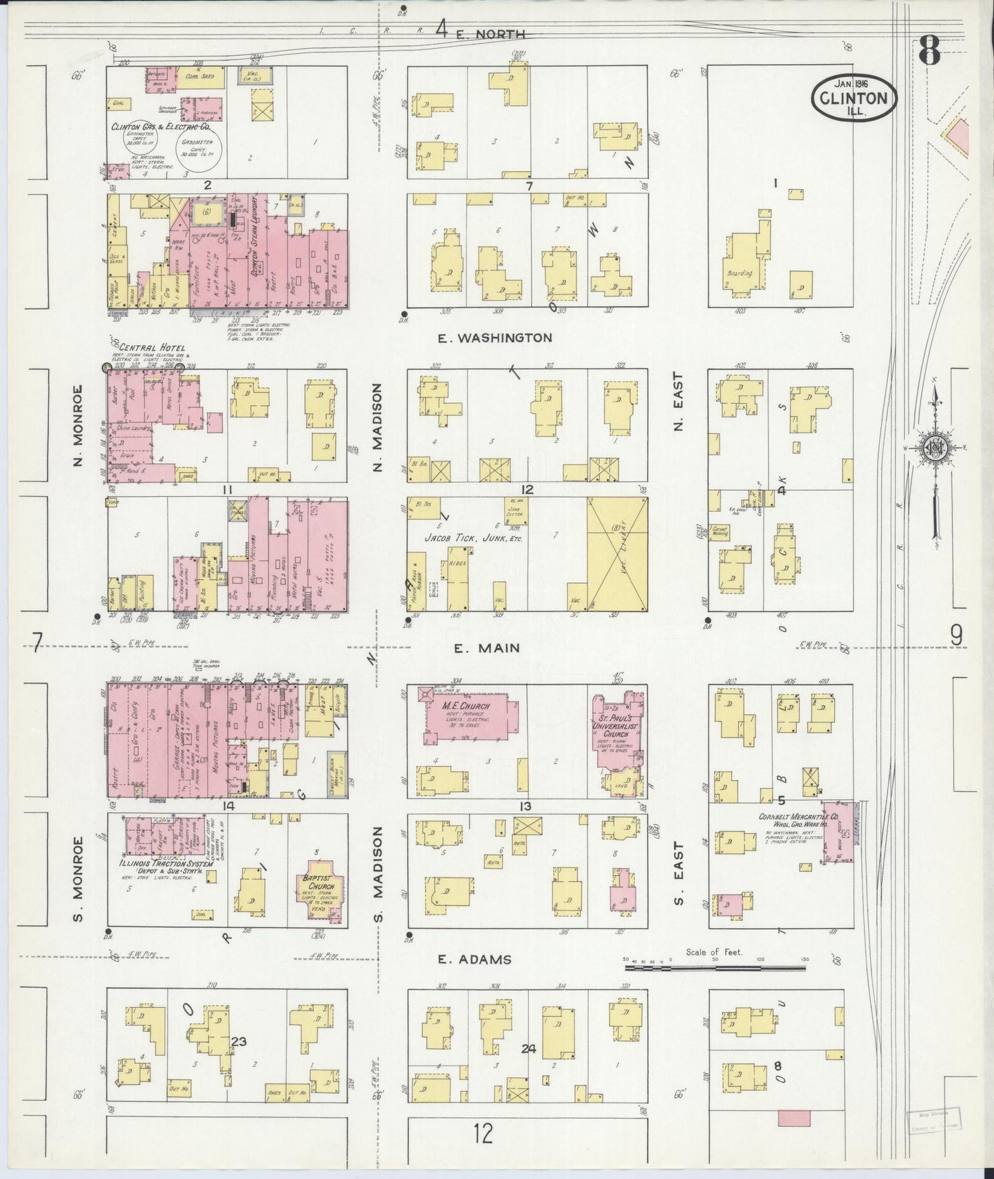 Sanborn Fire Insurance Map from Clinton, De Witt County, Illinois (1916), Sheet #0008 - Complete Map Set gallery image, historic Sanborn map, vintage wall art, Illinois Illinois