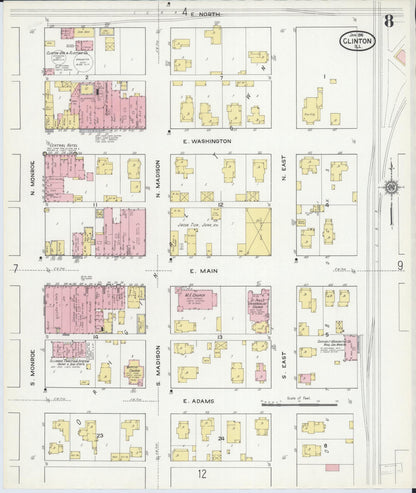 Sanborn Fire Insurance Map from Clinton, De Witt County, Illinois (1916), Sheet #0008 - Complete Map Set gallery image, historic Sanborn map, vintage wall art, Illinois Illinois