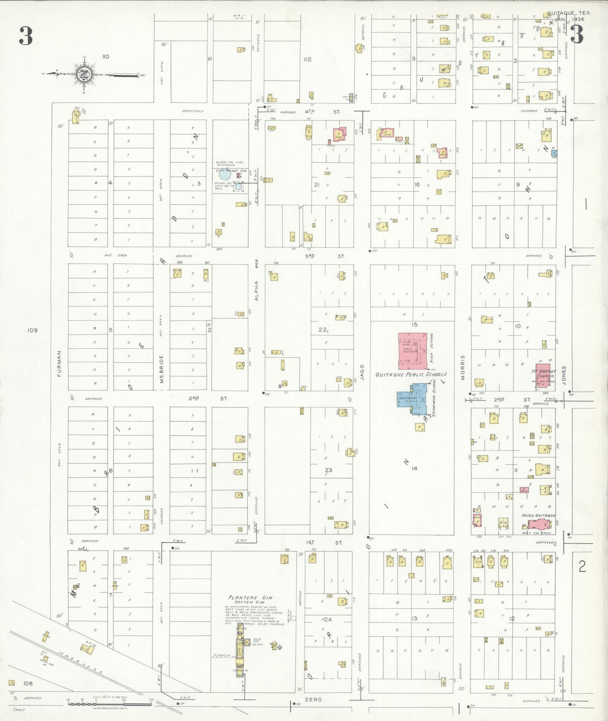 Sanborn Fire Insurance Map from Quitaque, Briscoe County, Texas (1936), Sheet #0003 - Complete Map Set gallery image, historic Sanborn map, vintage wall art, Texas Texas