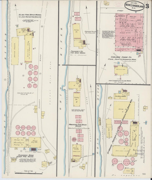 Sanborn Fire Insurance Map from New Cumberland, Hancock County, West Virginia (1890), Sheet #0003 - Historic Sanborn Fire Insurance Map Print, vintage old map wall art, antique decor, genealogy gift, West Virginia West Virginia map