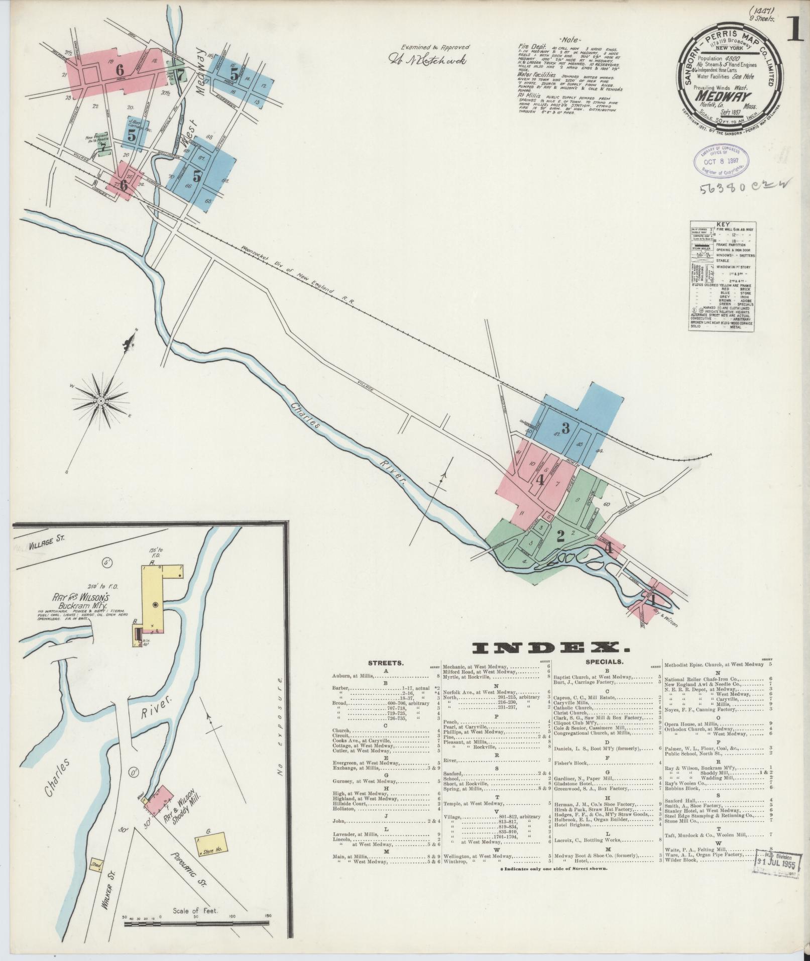 Sanborn Fire Insurance Map from Medway, Norfolk County, Massachusetts. (1897) – Historic Sanborn Fire Insurance Map Print