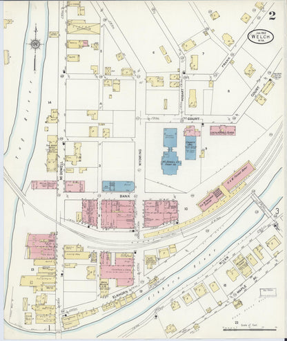 Sanborn Fire Insurance Map from Welch, Mcdowell County, West Virginia (1912), Sheet #0002 - Complete Map Set gallery image, historic Sanborn map, vintage wall art, West Virginia West Virginia