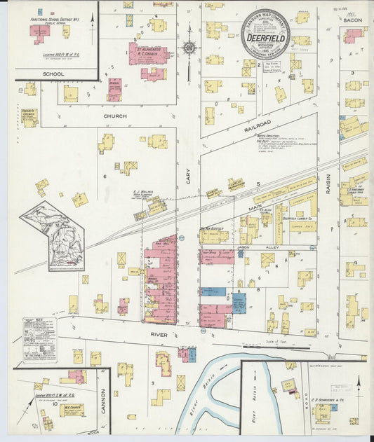 Sanborn Fire Insurance Map from Deerfield, Lenawee County, Michigan (1916), Sheet #0001 - Historic Sanborn Fire Insurance Map Print, vintage old map wall art, antique decor, genealogy gift, Michigan Michigan map