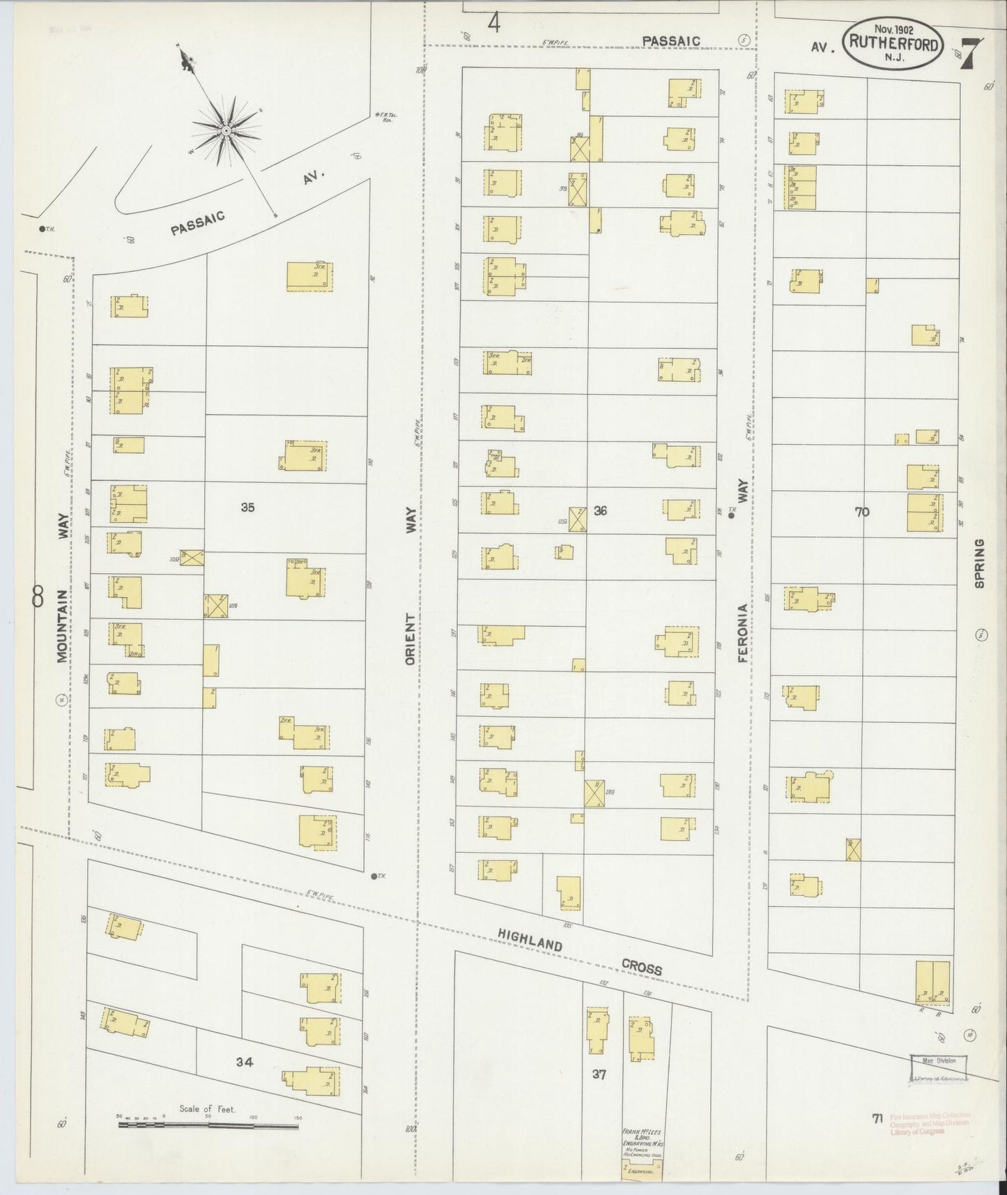 Sanborn Fire Insurance Map from Rutherford, Bergen County, New Jersey (1902), Sheet #0007 - Complete Map Set gallery image, historic Sanborn map, vintage wall art, New Jersey New Jersey
