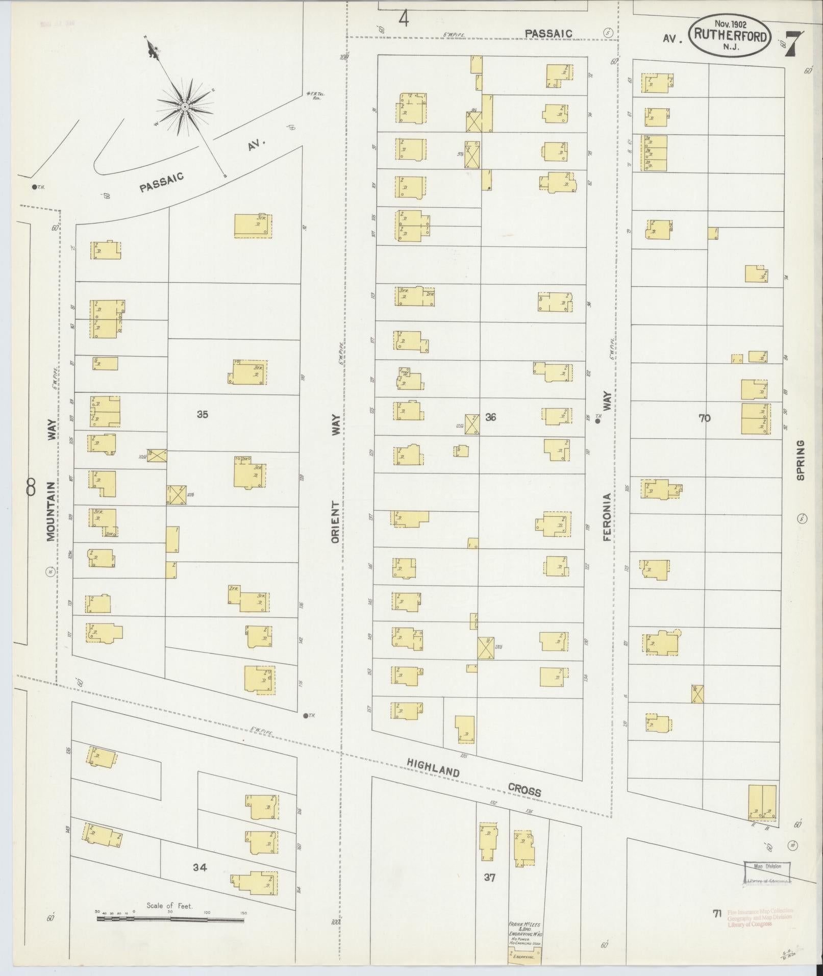 Sanborn Fire Insurance Map from Rutherford, Bergen County, New Jersey (1902), Sheet #0007 - Complete Map Set gallery image, historic Sanborn map, vintage wall art, New Jersey New Jersey