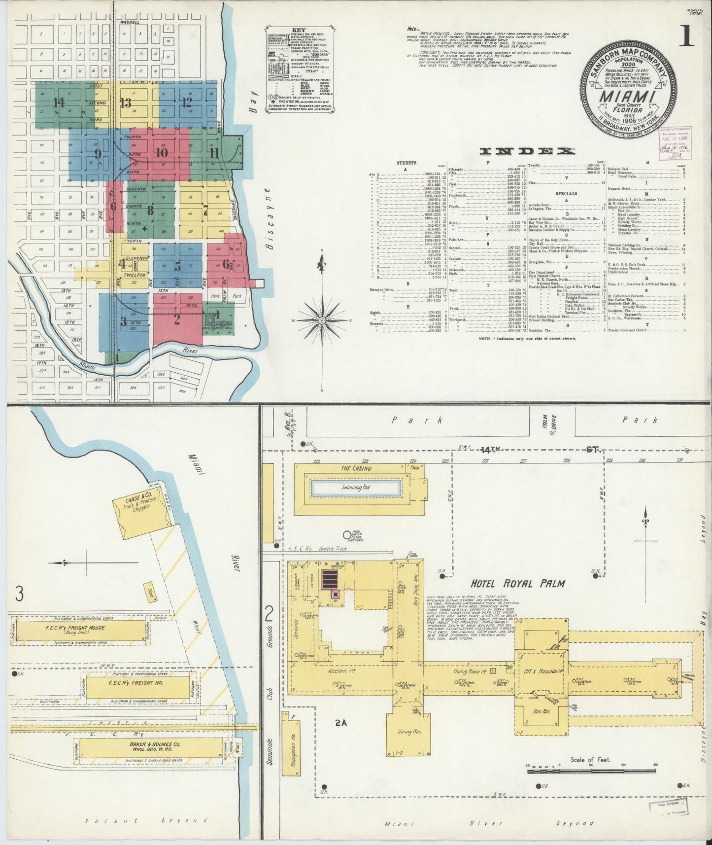 Sanborn Fire Insurance Map from Miami, Dade County, Florida (1906), Sheet #0001 - Complete Map Set gallery image, historic Sanborn map, vintage wall art, Florida Florida