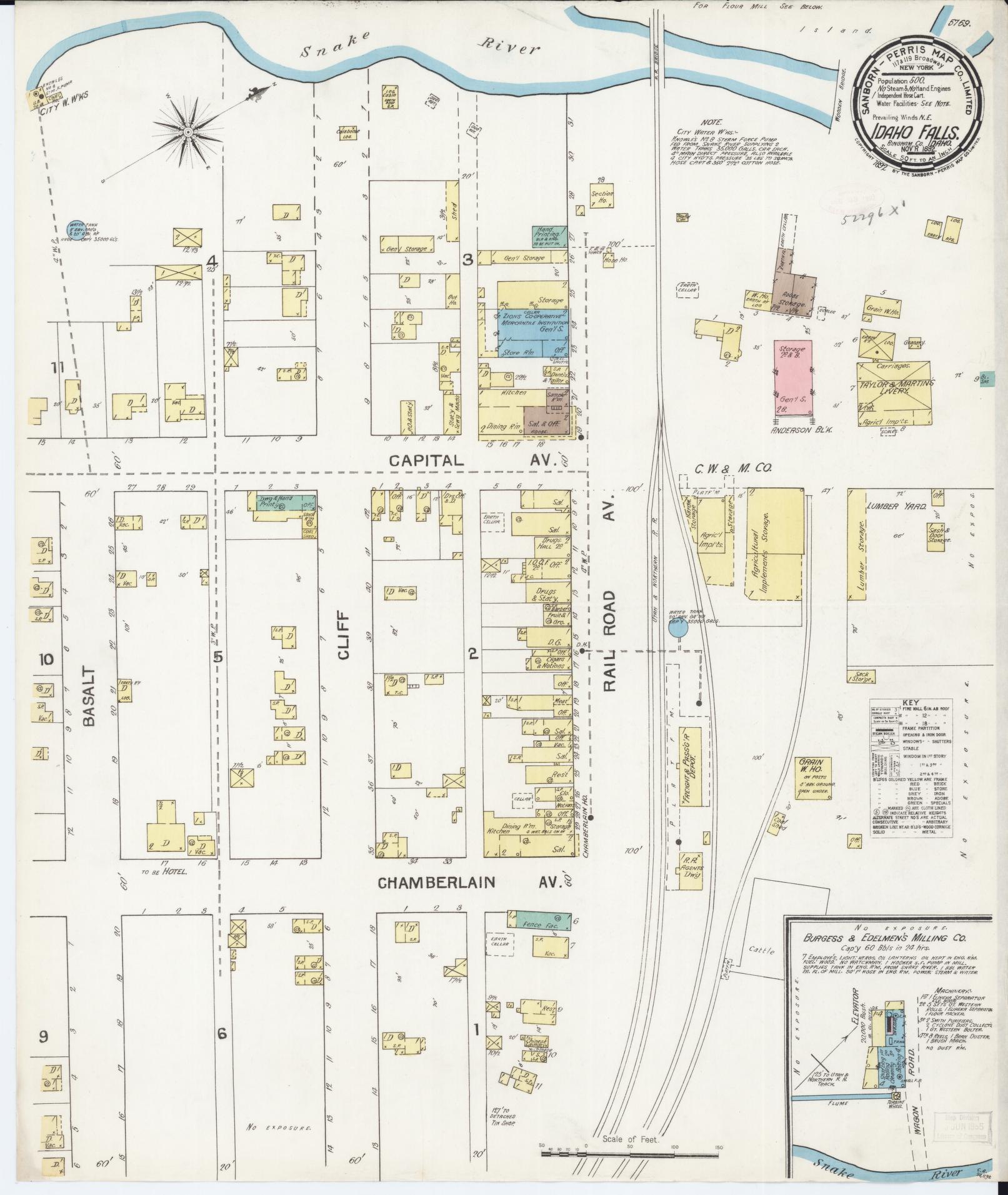Sanborn Fire Insurance Map from Idaho Falls, Bonneville County, Idaho (1892), Sheet #0001 - Historic Sanborn Fire Insurance Map Print, vintage old map wall art, antique decor, genealogy gift, Idaho Idaho map
