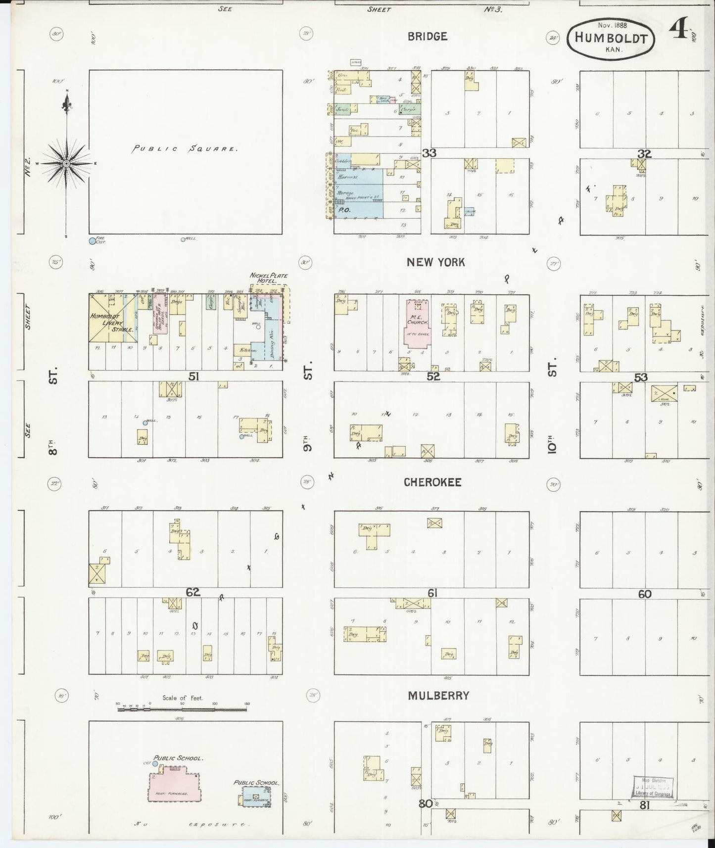 Sanborn Fire Insurance Map from Humboldt, Allen County, Kansas (1888), Sheet #0004 - Historic Sanborn Fire Insurance Map Print, vintage old map wall art, antique decor, genealogy gift, Kansas Kansas map