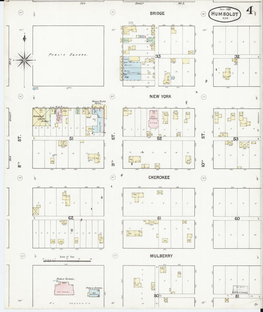 Sanborn Fire Insurance Map from Humboldt, Allen County, Kansas (1888), Sheet #0004 - Historic Sanborn Fire Insurance Map Print, vintage old map wall art, antique decor, genealogy gift, Kansas Kansas map