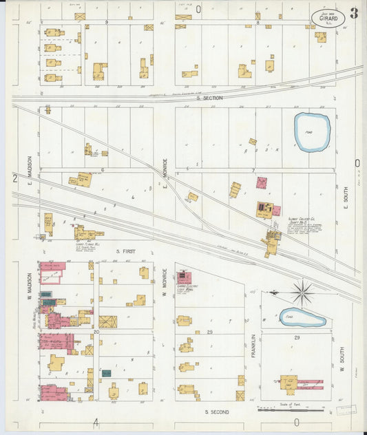 Sanborn Fire Insurance Map from Girard, Macoupin County, Illinois (1906), Sheet #0003 - Historic Sanborn Fire Insurance Map Print, vintage old map wall art, antique decor, genealogy gift, Illinois Illinois map
