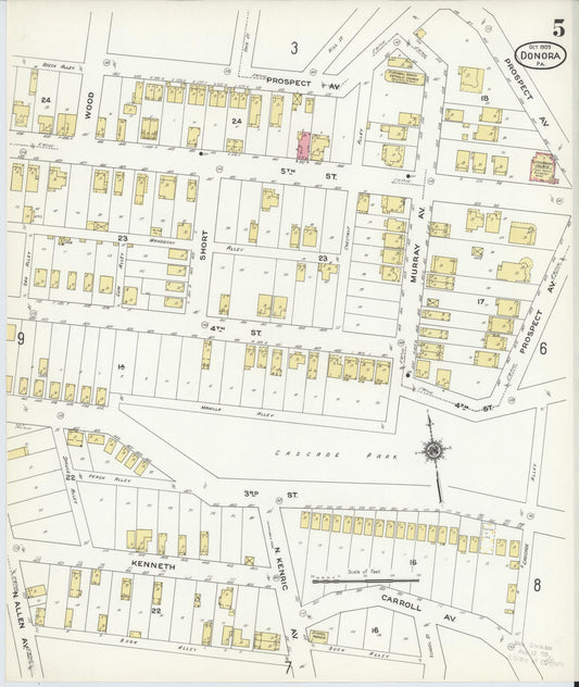 Sanborn Fire Insurance Map from Donora, Washington County, Pennsylvania (1909), Sheet #0005 - Historic Sanborn Fire Insurance Map Print, vintage old map wall art, antique decor, genealogy gift, Pennsylvania Pennsylvania map
