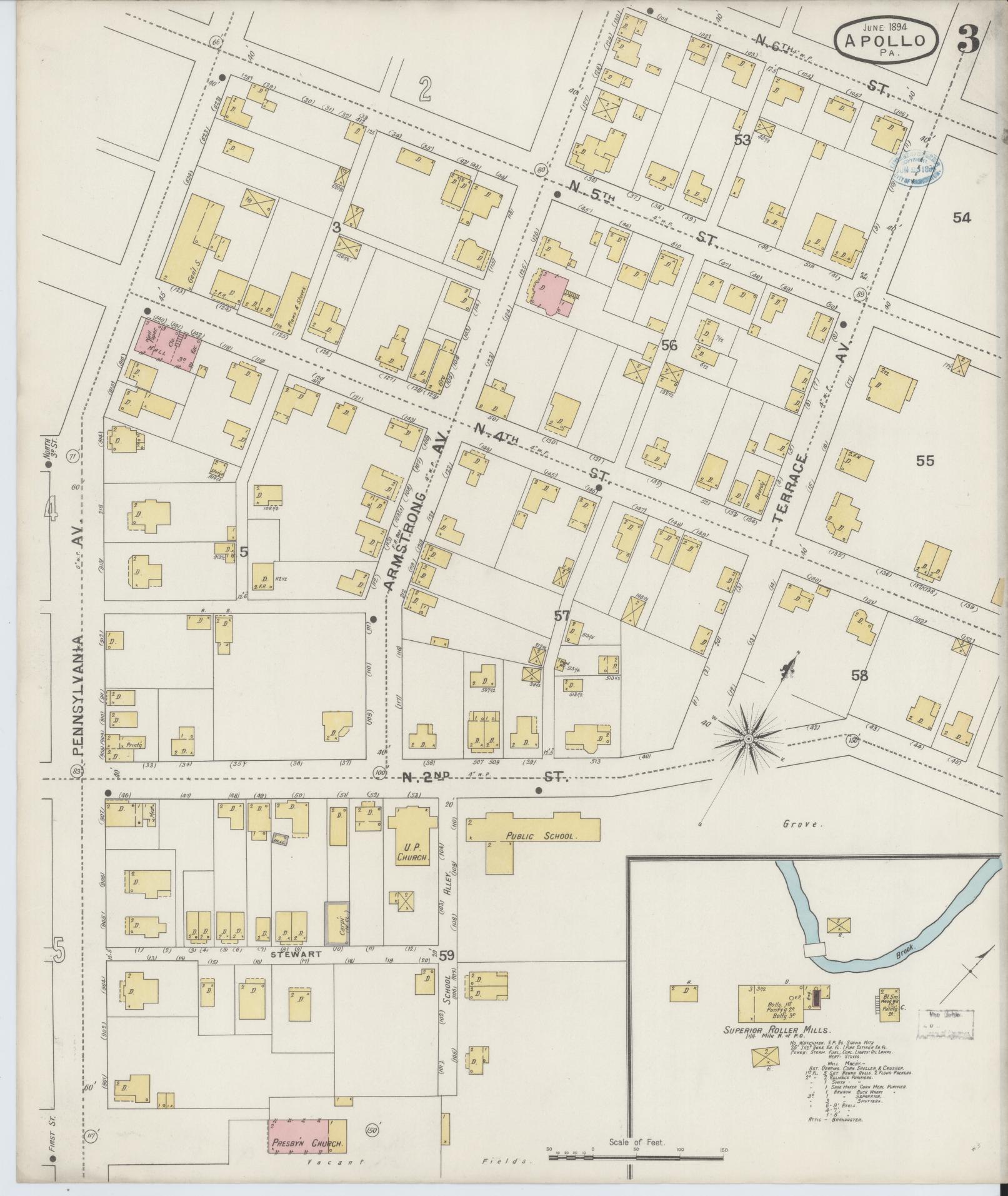 Sanborn Fire Insurance Map from Apollo, Armstrong County, Pennsylvania (1894), Sheet #0003 - Historic Sanborn Fire Insurance Map Print, vintage old map wall art, antique decor, genealogy gift, Pennsylvania Pennsylvania map